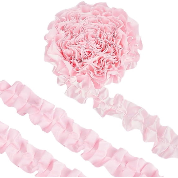 Frilly Ribbin 5 Yards Pink Pleated Wavy Ribbon 2 Inch Ruffle Satin Ribbon Edging ...