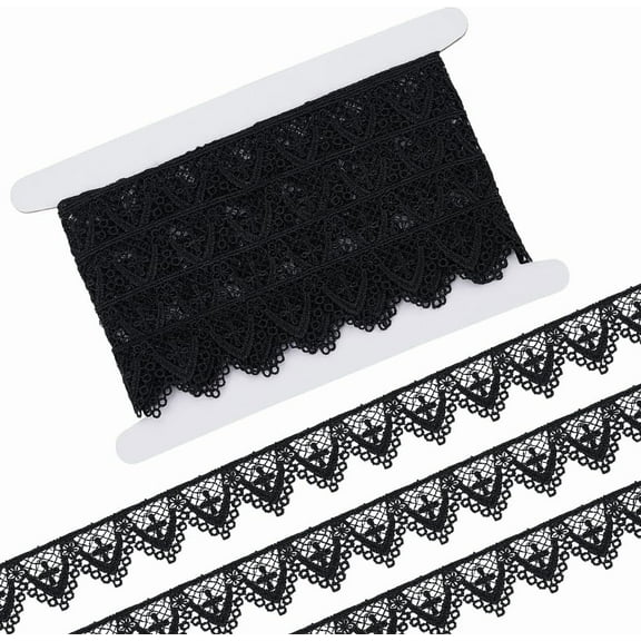 5 Yards Polyester Cross Lace Flower Wavy Ribbons for Cloth DIY Making Decor Black 1-3/8 inch(35mm)