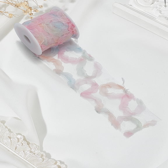 5 Yards Polyester Lace Trim Ribbon for Bowknot Flower with Plastic Empty Spools Pink 2~2-1/8 inch(52~53mm)