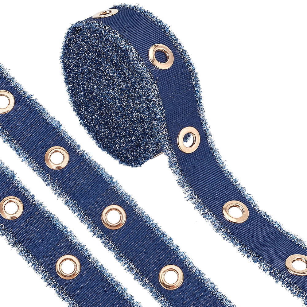 5 Yards Polyester Raw Edged Ribbon with Golden Tone Alloy Eyelets ...