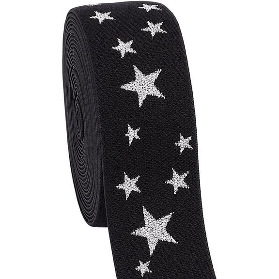 5 Yards Polyester Star Print Elastic Cords Flat Black 40.5mm Elastic Fibre