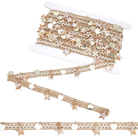 5 Yards Polyester Thread Plastic Shell Beaded Trim Ribbon for Garment Accessories with Cardboard Display Card Goldenrod