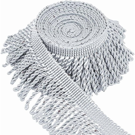 5 Yards Polyester Twist Tassel Ribbons for Window Decoration Silver 2-1/2 inch(62mm)
