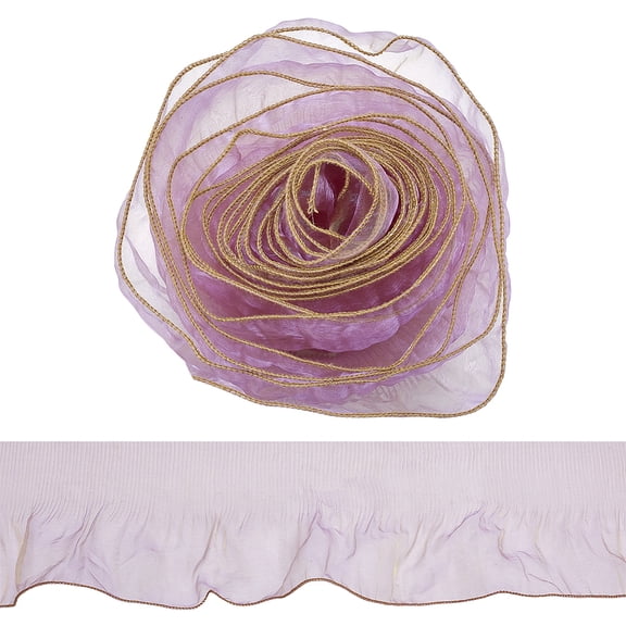 5 Yards Retro Ruffle Pleated Chiffon Trim 0.5 inch Sheer Ribbon Tulle Fabric Dress Tulle Ruffle Lace Border Ruffled Lace Tulle Fabric Applique Trimming DIY
