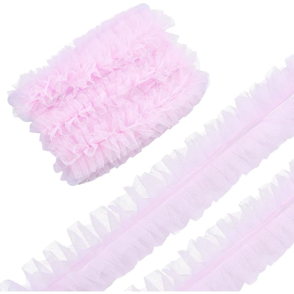 5 Yards Ruffle Lace Trim Pink Pleated Lace Ribbon 2 Inch Wide Tulle Decorative Laces Border Edging Trimming