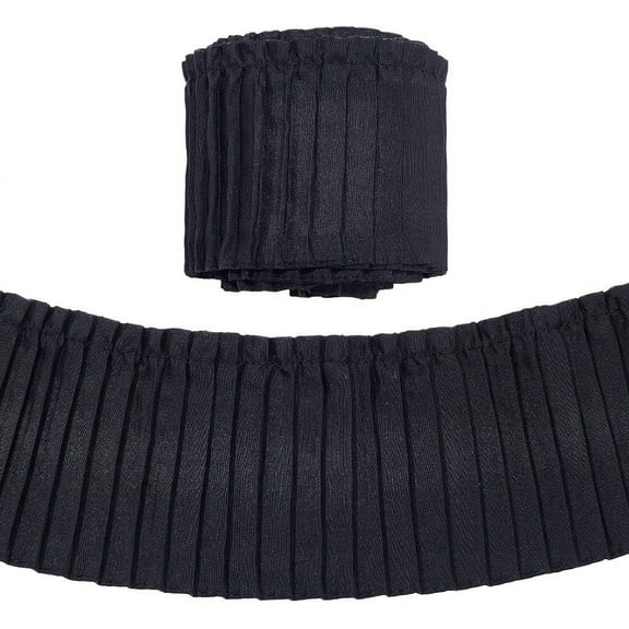 5 Yards Ruffled Lace Trims Ribbon 3-1/4 Inch Wide Black Polyester Chiffon Fabric Lace Pleated Gathered Fabric Ribbon for Garment Extender and Craft Sewing Bridal Wedding Decorations