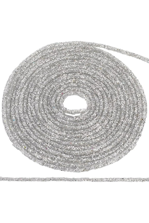 5 Yards Sequin Rhinestone Tube Cord 5mm Silver Resin Glitter Shoelaces Laces Hoodie String Decorations Rope Trimming for DIY Dresses Clothing Shoes Jewelry Accessories diy