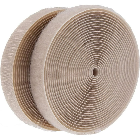5 Yards Sew On Hook and Loop Tape Fastening Nylon Fabric Tape with Non-Adhesive for DIY Craft Interlocking Tape Sewing Fasteners (3/4'' Wide 5 Yard Hook + 5 Yard Loop) for Roll Khaki