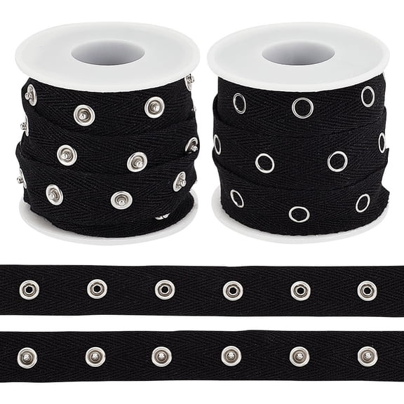 5 Yards Sewing Snap Button Tape Trim 21mm Wide Metal Snap Tape Black Press Button Tape Polyester Button Tape Sewing Fastener Press Stud
