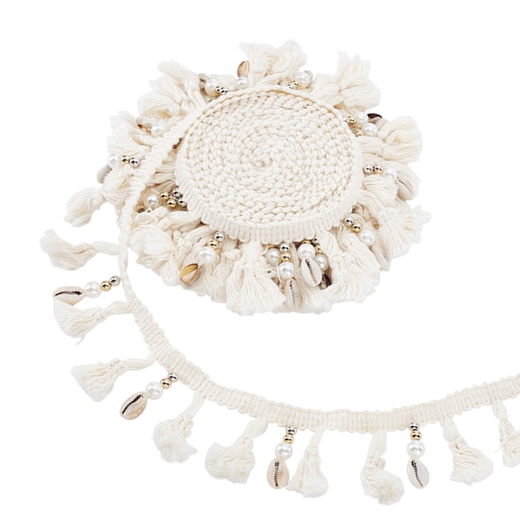 5 Yards Shell Fringe Trim Cotton Lace Trim 1.7 Inch Wide White Lace Border Decorated Gimp Fringe Tassel