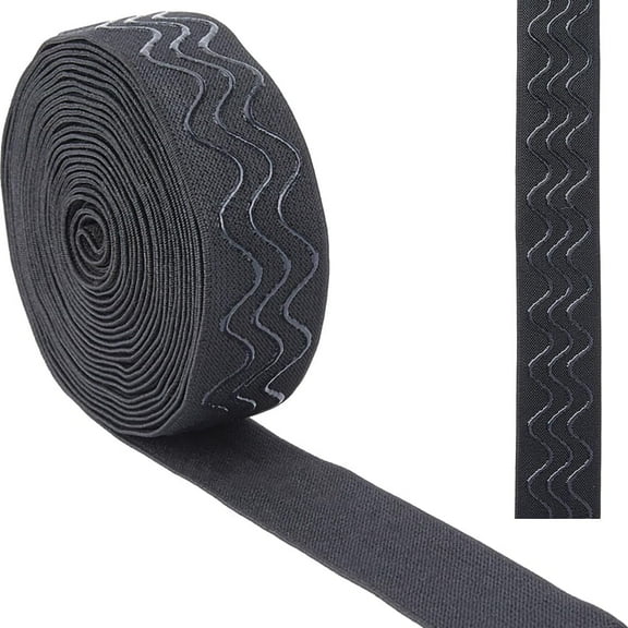 5 Yards Silicone Elastic Gripper 1.2 Inch Non-Slip Black Stretch Webbing Ribbon Gripper Tape Band for Sewing Craft Waistband Wig Clothing Accessories