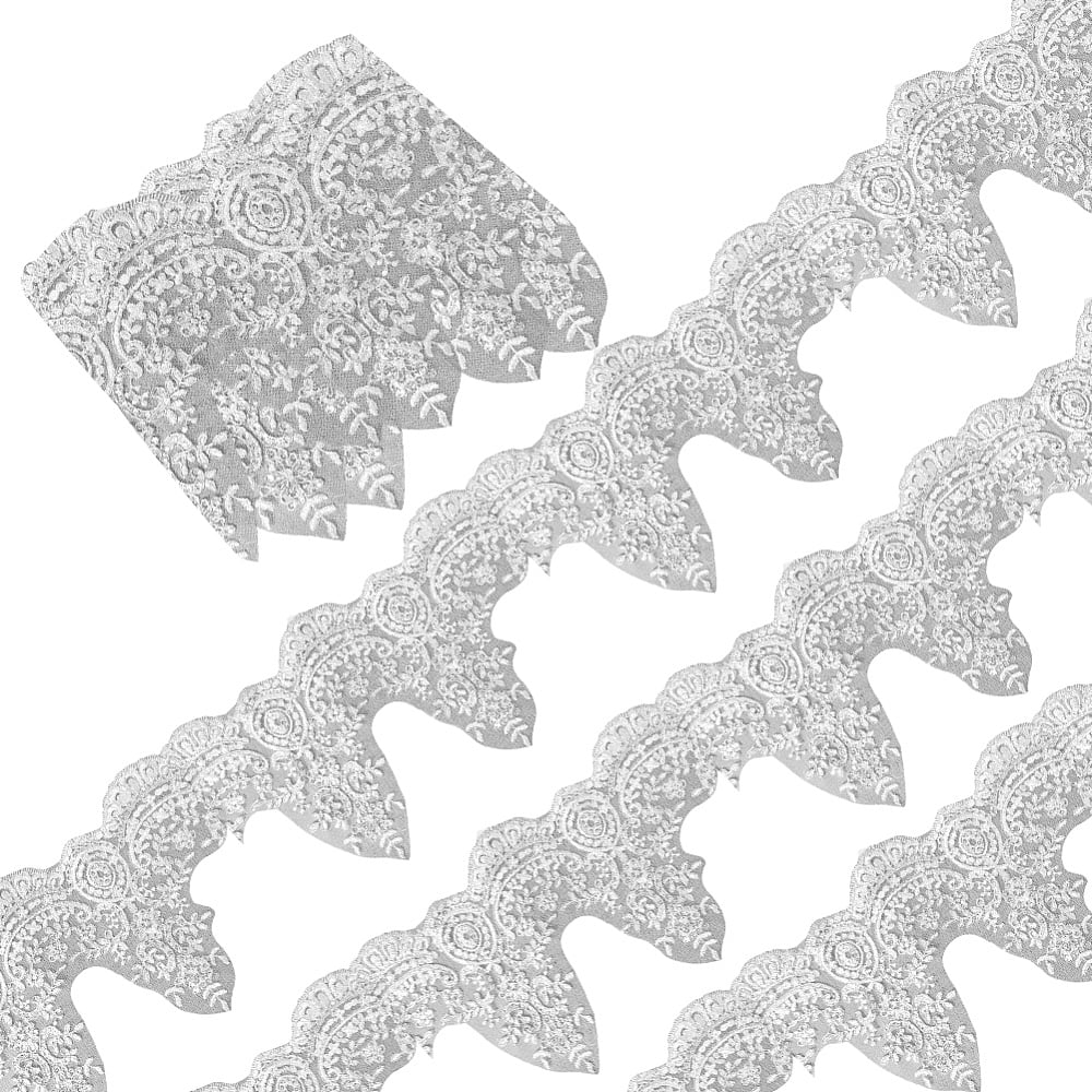 5 Yards Sparkle Embroidery Flower Polyester Lace Trim with Plastic Paillette Beads for Costume Decoration Silver 9-1/8 inch(230mm)