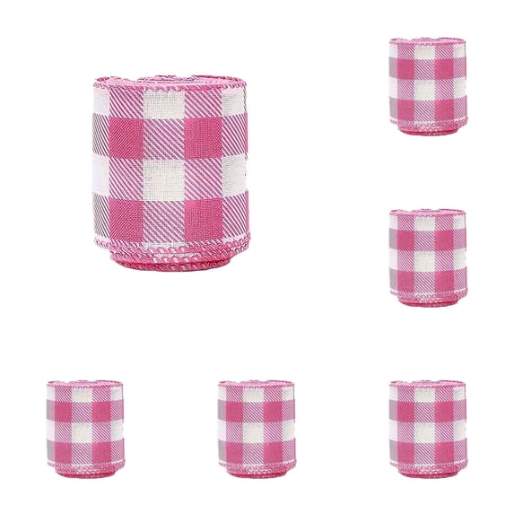5 Yards Spring Gingham Patterned Ribbon - Colorful Craft Fabric Ribbon in Assorted Colors for Gift Wrapping, Wreath Bow Making, DIY Crafts, and Easter Decorations, 5 Roll (H)