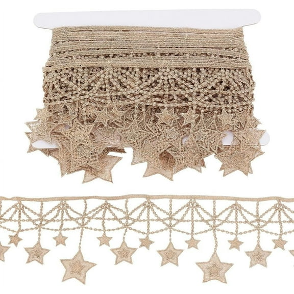 5 Yards Star Gold Ribbon Trim 4.13 Inch Wide Craft Embroidery Lace Ribbon Decorative Star Trim for Sewing Fringe Wedding Bridal Dress Home Decoration Garments Accessories