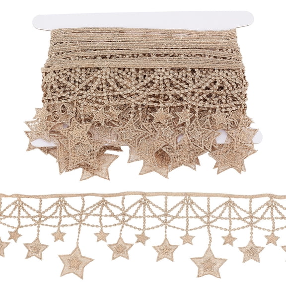 5 Yards Star Gold Ribbon Trim 4.13 Inch Wide Craft Embroidery Lace Ribbon Decorative Star Trim for Sewing Fringe Wedding Bridal Dress Home