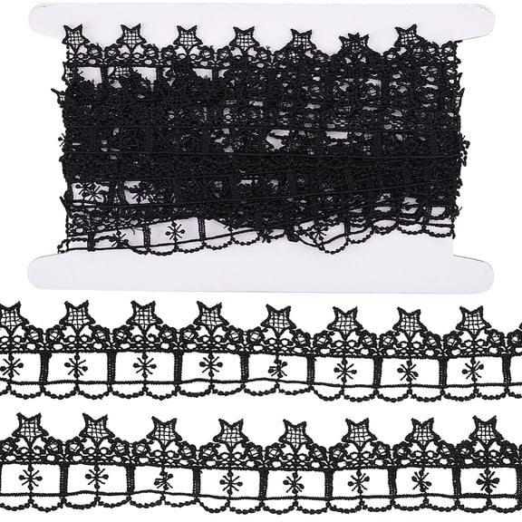 5 Yards Star Lace Ribbon Black Polyester Vintage Embroidery Venice Stars Floral Pattern Dress Sewing Applique Decoration Fabric Trim for DIY Crafting