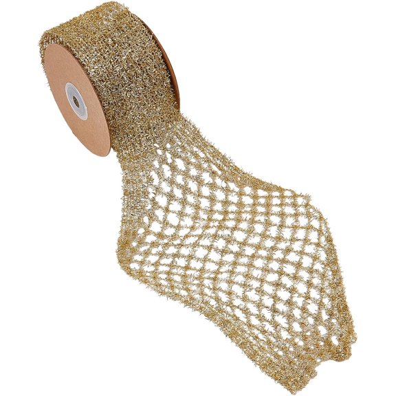 5 Yards Stretchable Metallic Mesh Ribbon, 2.4-6.6 Inch Glitter Web Wire Ribbons, Golden Christmas Decorative Mesh Ribbon for Tree Wreath Gift Wrapping Bow DIY Crafts