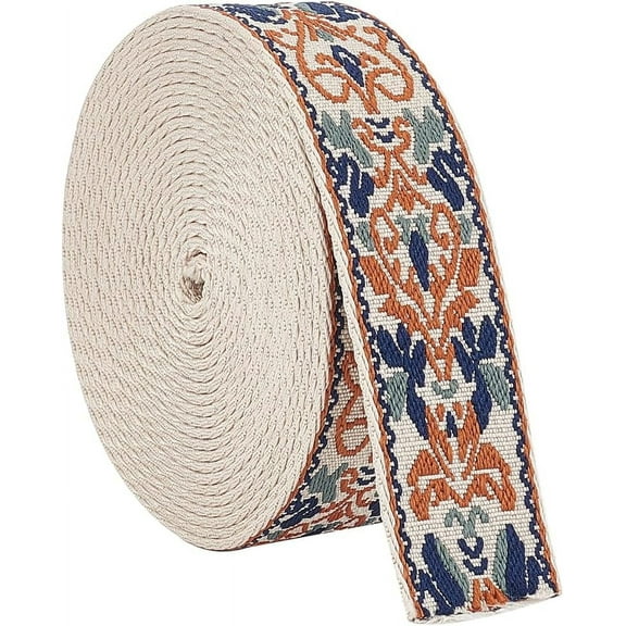 5 Yards Tan Jacquard Embroidery Webbing 1.5 Inch Classic Polyester Webbing Flower Vintage Fabric Ribbon Belts