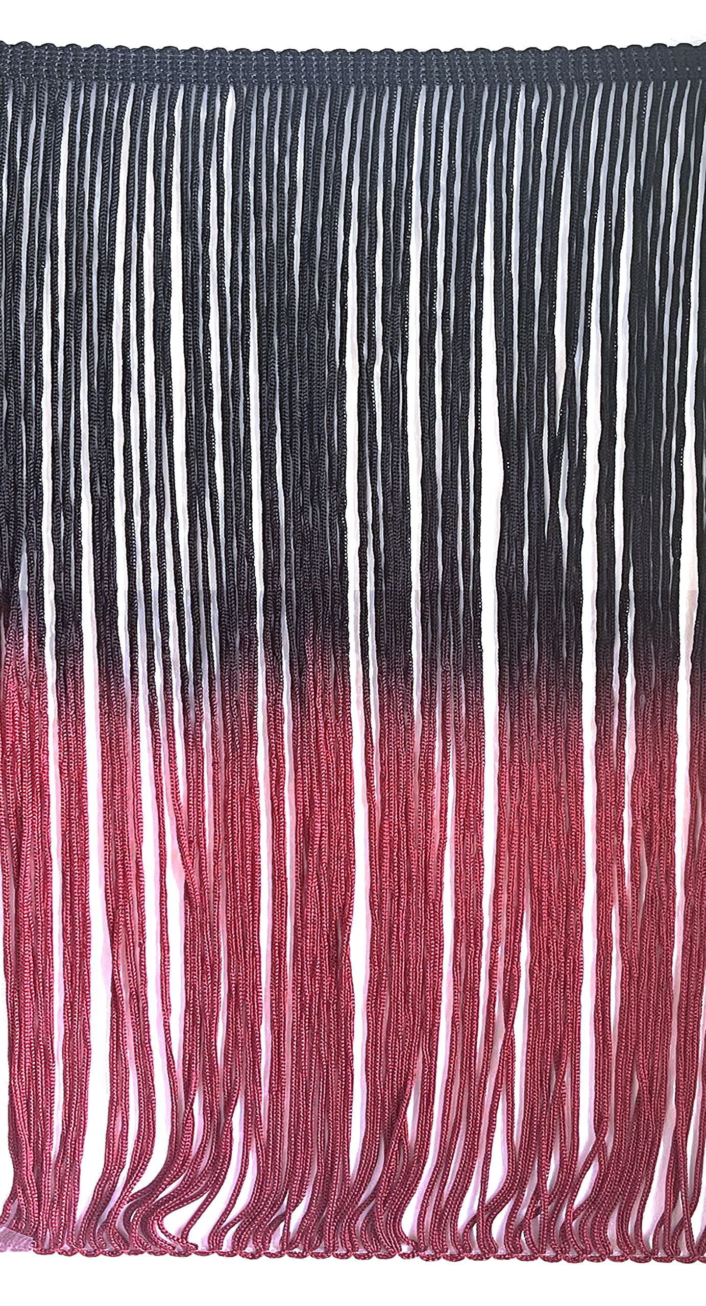 5 Yards Tie Dye Ombre Multicolor Chainette Thread Yarn Tonal Loop Fringe- 12" Long -Sewing Quilting Renaissance Dance Hawaiian Costumes Drapery -Hand Dyed- Black & Burgundy Shades
