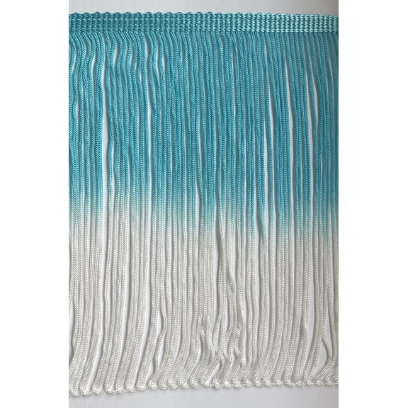 5 Yards Tie Dye Ombre Multicolor Chainette Thread Yarn Tonal Loop Fringe- 7" Long -Sewing Quilting Renaissance Dance Hawaiian Costumes Drapery -Hand Dyed- Turquoise Blue & White Shades