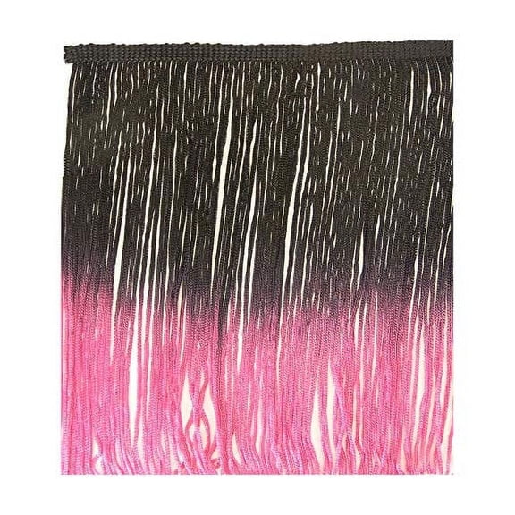 5 Yards Tie Dye Ombre Multicolor Chainette Thread Yarn Tonal Loop Fringe- 7" Long -Sewing Quilting Renaissance Dance Hawaiian Costumes Outfit Drapery -HAND DYED- Black Fuchsia Magenta Dark Pink Shades
