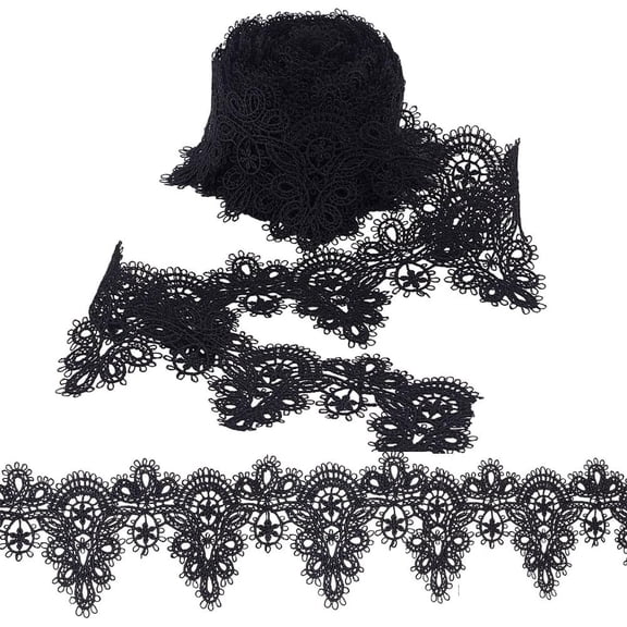 5 Yards Venice Lace Trim 2.4 inch Grey Lace Ribbon Wavy Flower Ribbon for Collar Decoration Gothic Lace for Sewing Chocker Making Embroidered Applique Neckline Dress Accessory Halloween