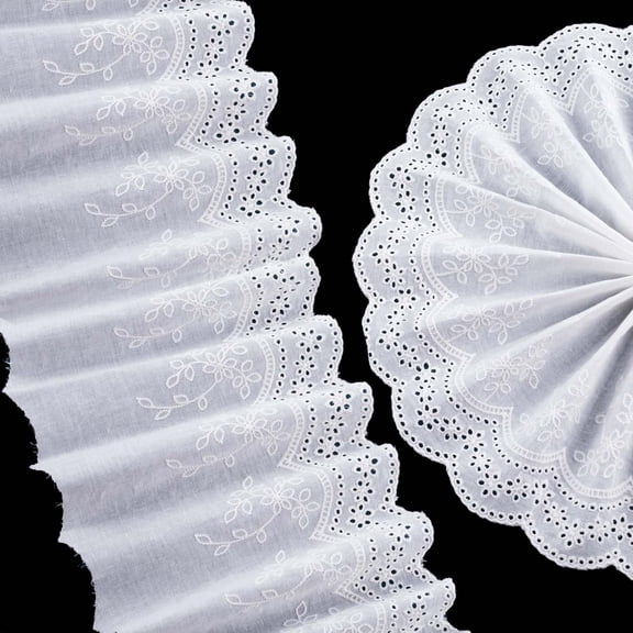 5 Yards White Cotton Eyelet Lace Trim, 7.8" Wide Floral Embroidery Fabric for Sewing & Home Decor