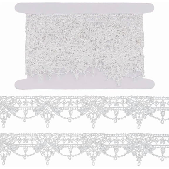 5 Yards White Embroidered Lace Trim Ribbon Vintage Bowknot Embroidery Venice Crochet Lace Edge Fabric Sewing Ribbon Applique Patch Sticker for DIY