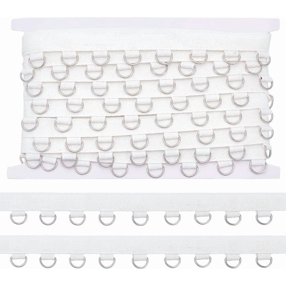 5 Yards White Grommet Trim with Silver D Rings 1 Inch Polyester Grommet Eyelet Twill Tape Trim Metal Eyelet Ring Ribbon Strip for Sewing Crafts Making