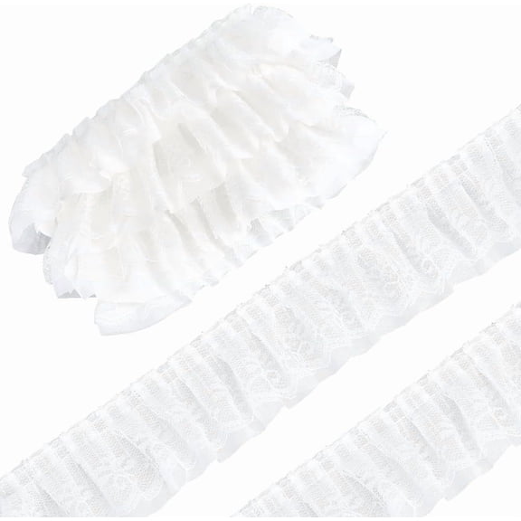 5 Yards White Pleated Chiffon Ribbon 2.2 Inch Wide Double Layered Fabric Lace Trim Gathered Ruffle Chiffon Trim Edging Tulle Lace Trimming