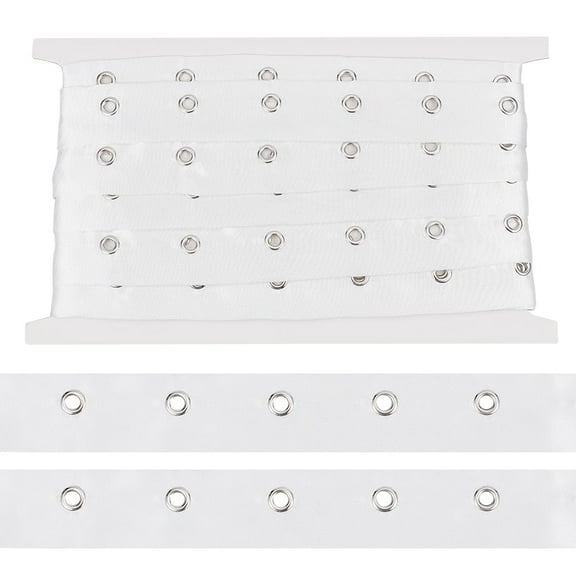 5 Yards White Polyester Eyelet Tape 1 Inch Wide Grommet Twill Tape Trim Ribbon Strip with Silver Metal Eyelet Ring for Corset Shirt DIY Sewing Crafts Making White