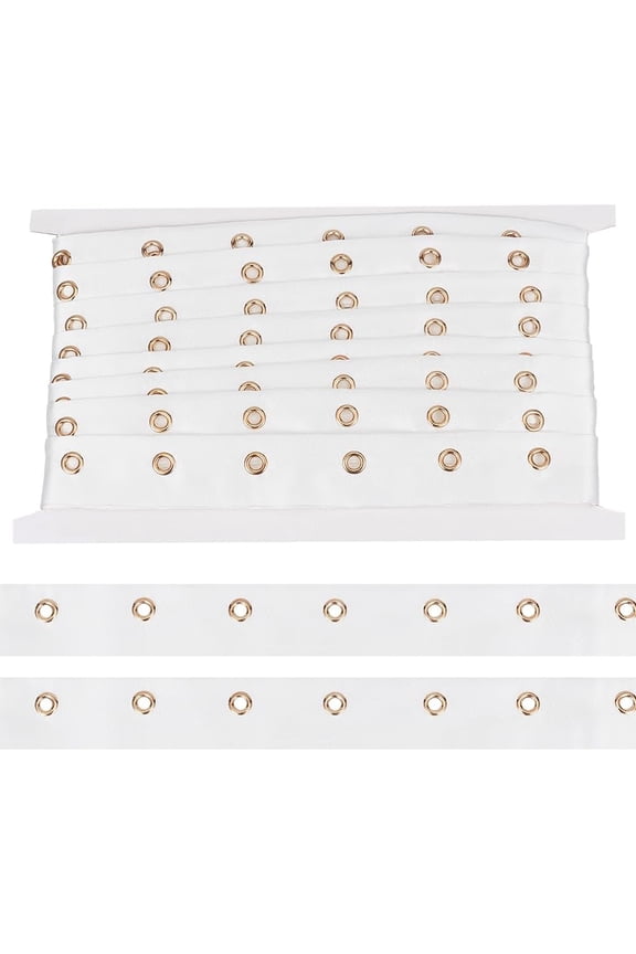 5 Yards White Polyester Eyelet Tape 1 Inch Wide Grommet Twill Tape Trim Ribbon Strip with Gold Metal Eyelet Ring