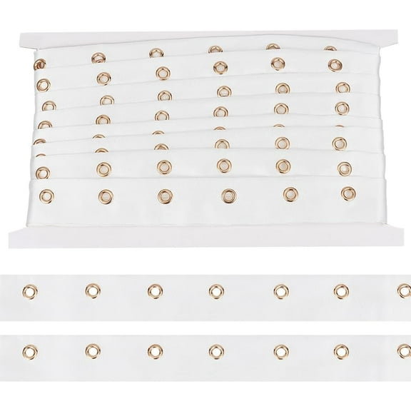 5 Yards White Polyester Eyelet Tape 1 Inch Wide Grommet Twill Tape Trim Ribbon Strip with Gold Metal Eyelet Ring for Lace up Corset Garment DIY Sewing