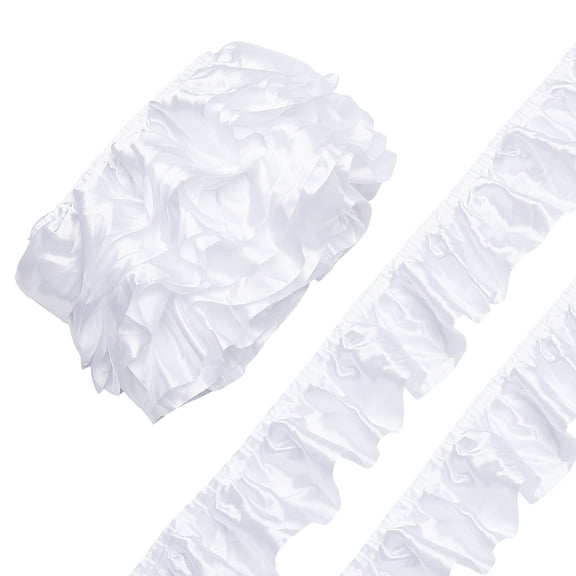 5 Yards White Ruffle Trim 3-1/4 inch No Elastic Satin Ruffle Ribbon