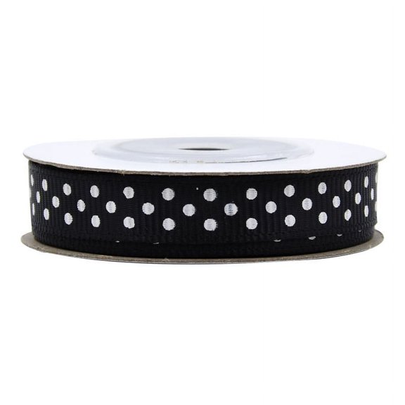 5 Yards of Round Dotted Pattern Ribbed Wrapping Ribbon for DIY Crafts Party Decorations Packing and Hair Accessories ,black(1cm | 5 Yards)