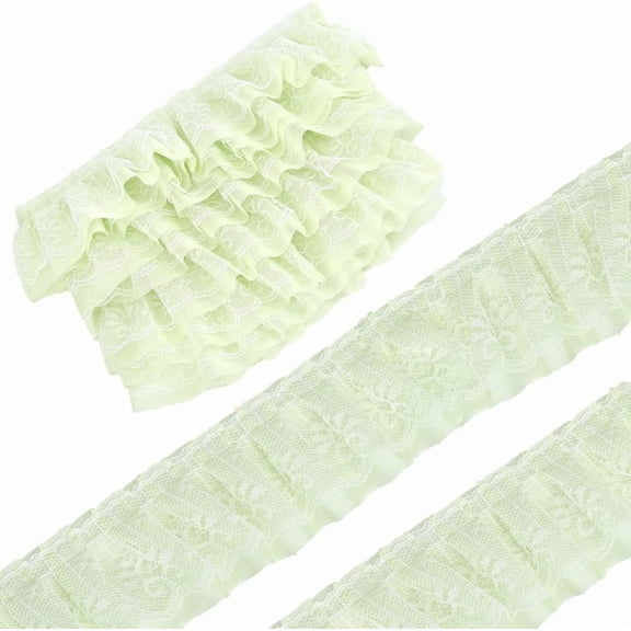 5 Yards x 2.2 Inch Gathered Ruffle Chiffon Trim Pleated Green Fabric Lace Trim Double Layered Chiffon Ribbon Edging Tulle Lace Trimming for Home DIY Sewing Crafts Embellishments