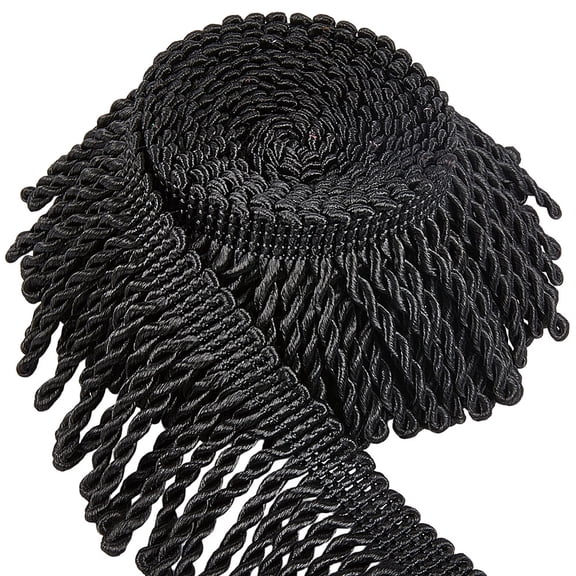 5 Yards x 2.4 Inch Curtain Fringes Bullion Fringe Trim Black Upholstery Tassel Trim Ribbon for Crafts Sewing Table Runner Clothing Pillow Curtain