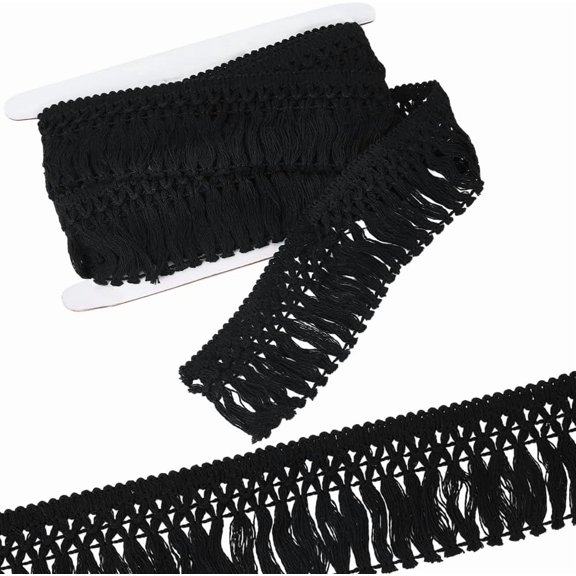 5 Yards x 6cm Cotton Tassel Fringe Trim Boho Macrame Tassel Ribbon Black Fibre Lace Edging Trimmings for DIY Sewing Crafts Home Decoration Dress Clothes Curtain Blanket Embellishments