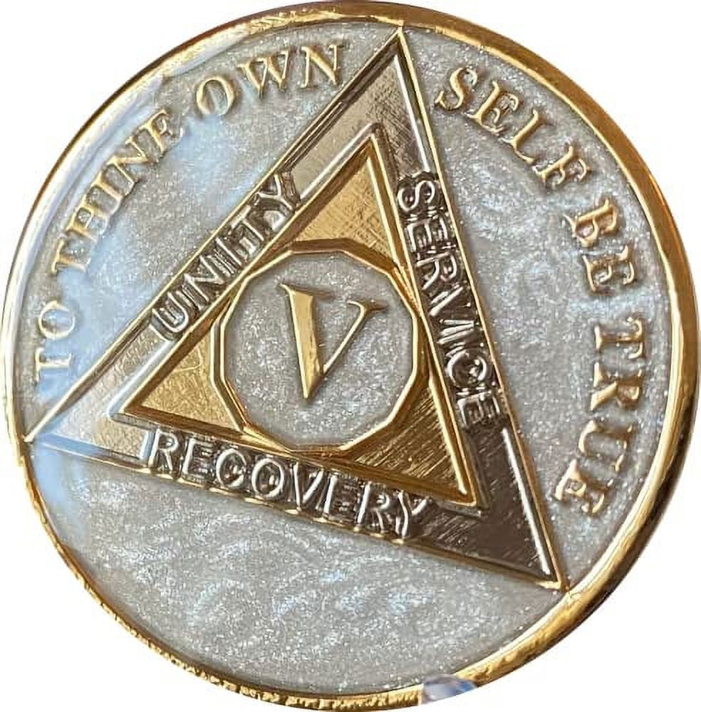 55 Year AA Sobriety Coin - Silver Color Plated Medallion, Alcoholics Anonymous Anniversary Chip
