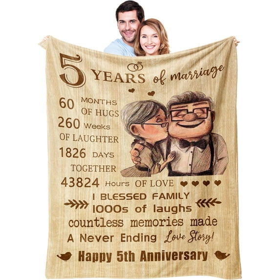 5 Year Anniversary Blanket Gifts for Wife/Her, 5 Year Marriage Anniversary Blanket Gifts 60‘‘X50‘‘, 5th Anniversary Romatic Gifts for Him/Couple, Gift for 5th Wedding Anniversary