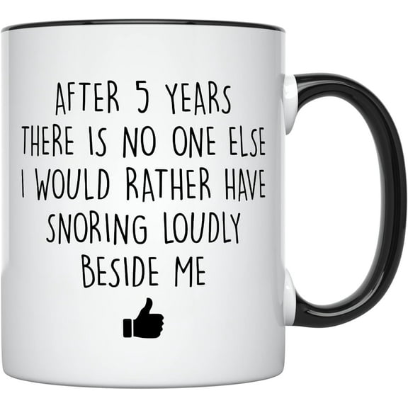 5 Year Anniversary Mug, 11 Ounces, Funny 5th Anniversary Coffee Mug for Him, Fifth Year Wedding Anniversary Cup, 5th Wedding Anniversary Mug for Husband and Wife (Black Handle)
