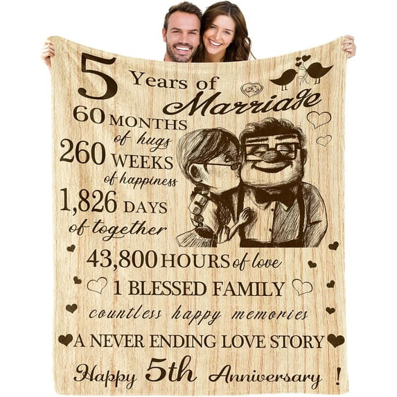 5 Year Anniversary Romantic Gifts for Him Her, 5th Anniversary Valentines Gifts for Wife Husband, Wood Anniversary Wedding Gifts, Happy Anniversary Marriage Gifts for Couple 60"X 50" Inches