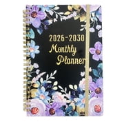 5-Year Family Planner 2026-2030 Elegant Floral & Abstract Design, Spiral-Bound Notebook with Monthly & Weekly Layouts, Tracking Forms for Home, Office, Business
