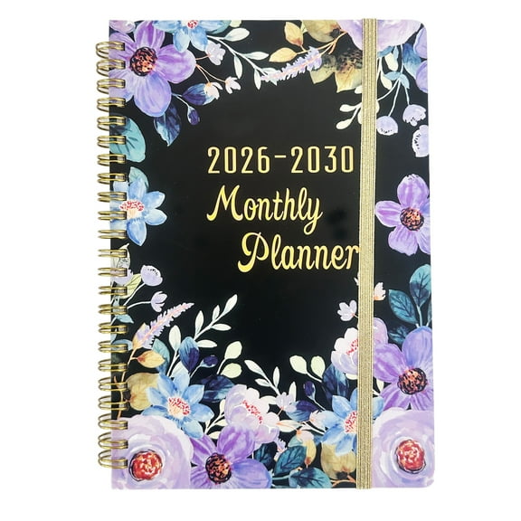 5-Year Family Planner (2026-2030) Elegant Floral & Abstract Design, Spiral-Bound Notebook with Monthly & Weekly Layouts, Tracking Forms for Home, Office, Business