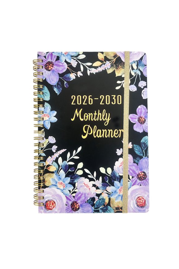 5-Year Family Planner (2026-2030) Elegant Floral & Abstract Design, Spiral-Bound Notebook with Monthly & Weekly Layouts, Tracking Forms for Home, Office, Business