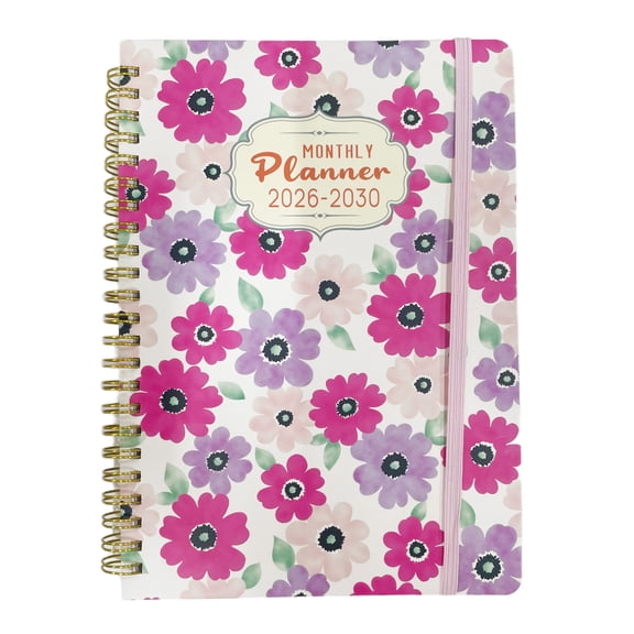 5-Year Family Planner (2026-2030) Elegant Floral & Abstract Design, Spiral-Bound Notebook with Monthly & Weekly Layouts, Tracking Forms for Home, Office, Business