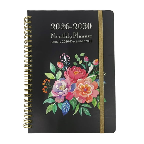 5-Year Family Planner (2026-2030) Elegant Floral & Abstract Design, Spiral-Bound Notebook with Monthly & Weekly Layouts, Tracking Forms for Home, Office, Business