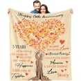 thumbnail image 1 of 5 Year Marriage Anniversary Blanket Gifts for Her Couple, Wood Gifts 5th Anniversary Wedding Gifts for Wife Husband, Throw Blanket 60"X 50", 1 of 6