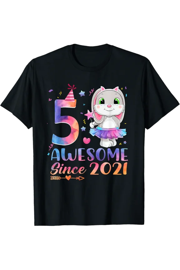 5 Year Old Awesome Since 2021 5Th Birthday Girl Rabbit T-Shirt
