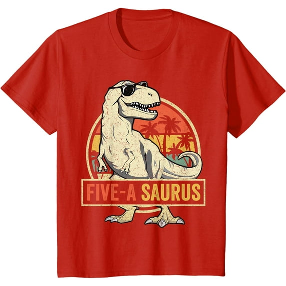 5 Year Old Dinosaur Birthday 5th T Rex Dino Five Saurus Unisex T-Shirt for Men Women Kids,Red Color,Size 5/6